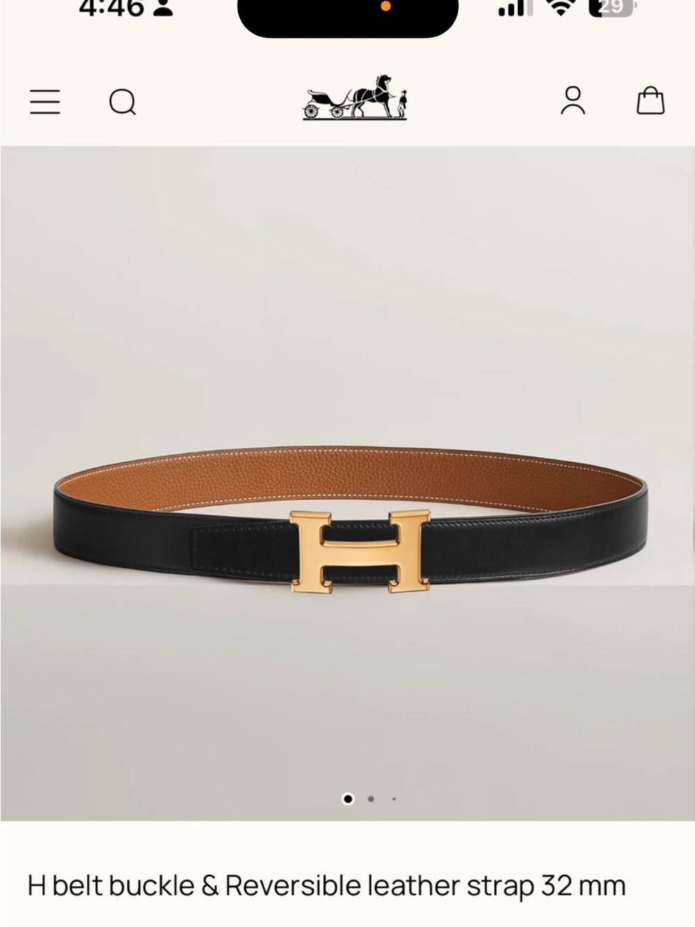 Hermes Reversible Leather Belt 32mm in Black & Brown with Gold buckle. Size 85m